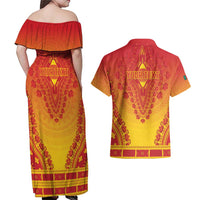 Personalized Cameroon African Dashiki Couples Matching Off Shoulder Maxi Dress and Hawaiian Shirt - Wonder Print Shop
