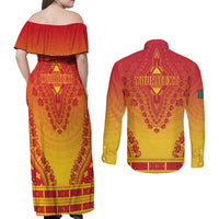 Personalized Cameroon African Dashiki Couples Matching Off Shoulder Maxi Dress and Long Sleeve Button Shirt - Wonder Print Shop