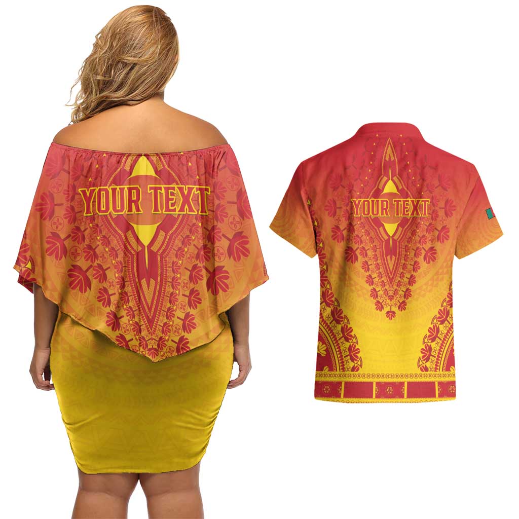 Personalized Cameroon African Dashiki Couples Matching Off Shoulder Short Dress and Hawaiian Shirt - Wonder Print Shop