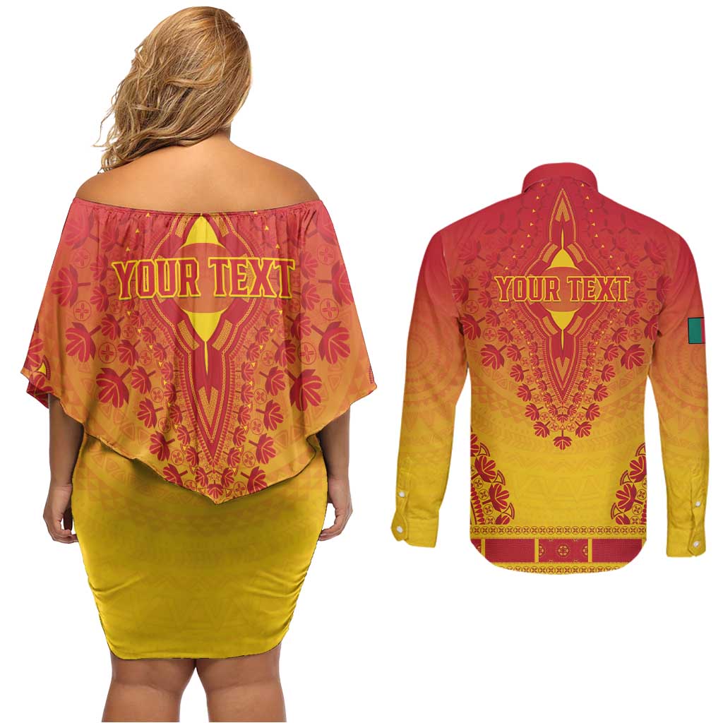 Personalized Cameroon African Dashiki Couples Matching Off Shoulder Short Dress and Long Sleeve Button Shirt - Wonder Print Shop