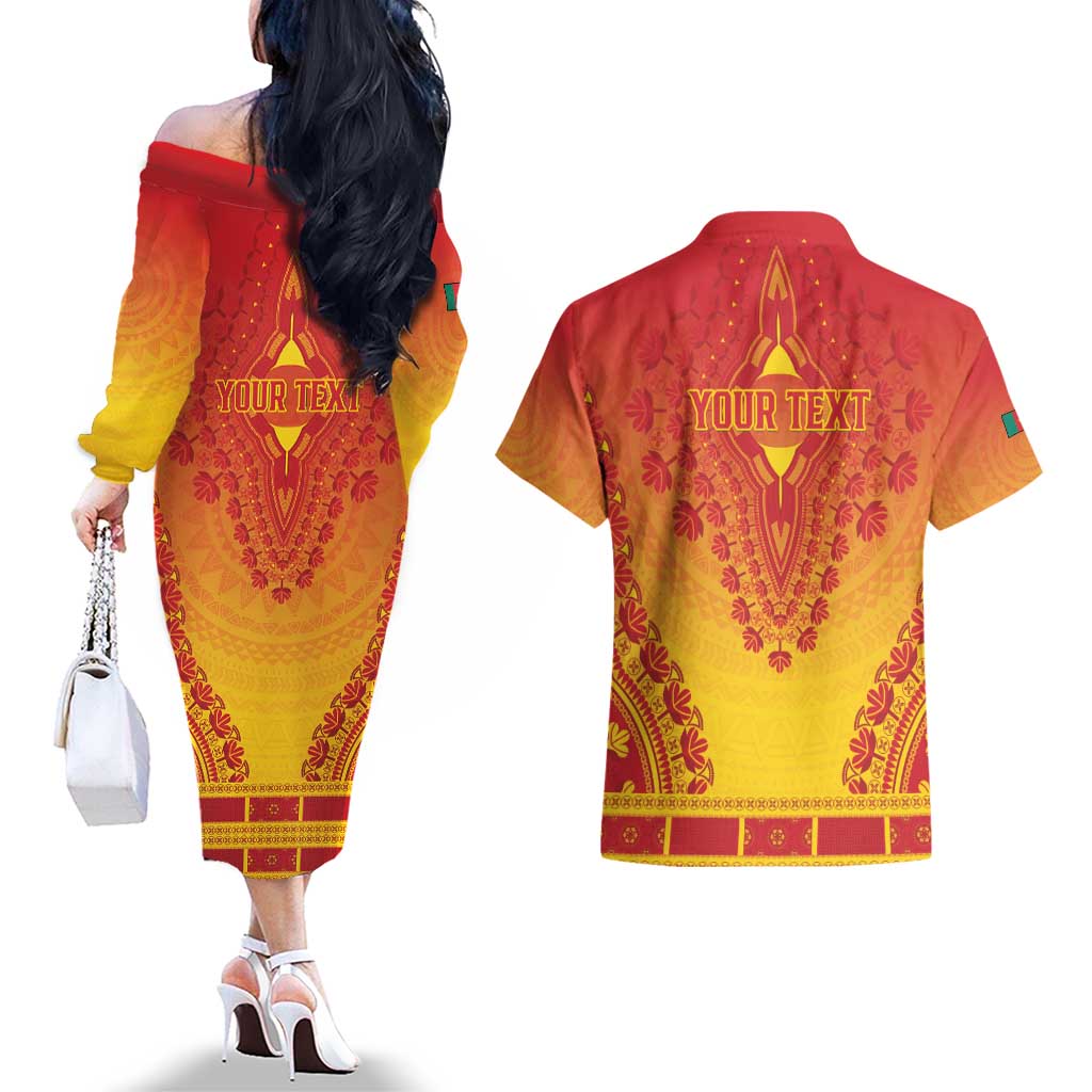 Personalized Cameroon African Dashiki Couples Matching Off The Shoulder Long Sleeve Dress and Hawaiian Shirt - Wonder Print Shop