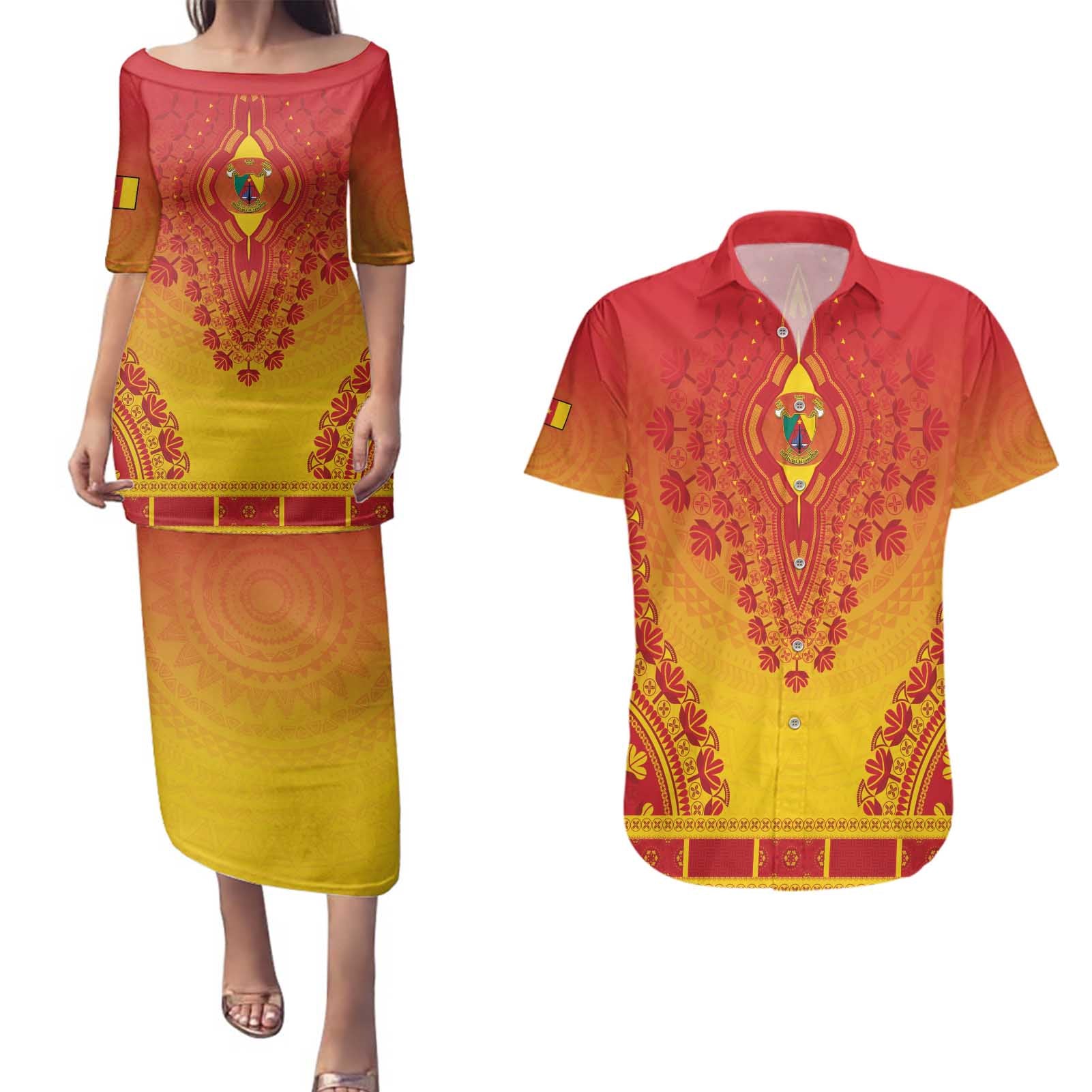 Personalized Cameroon African Dashiki Couples Matching Puletasi and Hawaiian Shirt - Wonder Print Shop