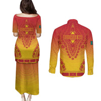 Personalized Cameroon African Dashiki Couples Matching Puletasi and Long Sleeve Button Shirt - Wonder Print Shop