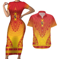 Personalized Cameroon African Dashiki Couples Matching Short Sleeve Bodycon Dress and Hawaiian Shirt - Wonder Print Shop