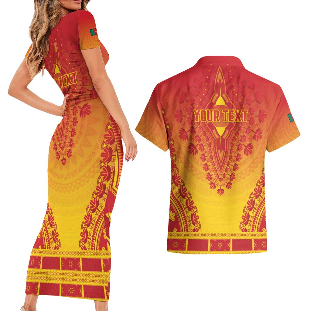Personalized Cameroon African Dashiki Couples Matching Short Sleeve Bodycon Dress and Hawaiian Shirt - Wonder Print Shop