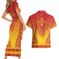 Personalized Cameroon African Dashiki Couples Matching Short Sleeve Bodycon Dress and Hawaiian Shirt - Wonder Print Shop