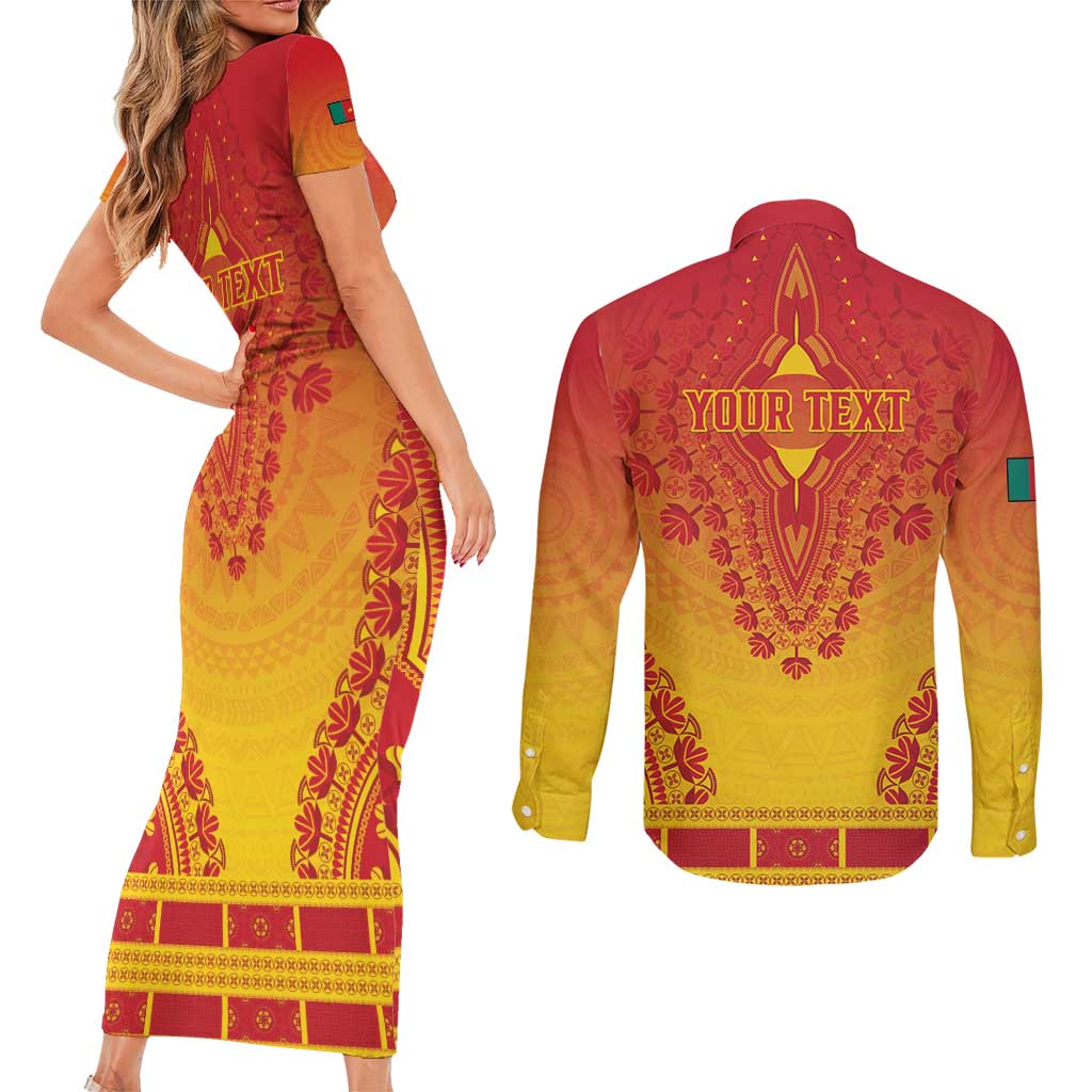 Personalized Cameroon African Dashiki Couples Matching Short Sleeve Bodycon Dress and Long Sleeve Button Shirt - Wonder Print Shop