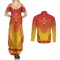 Personalized Cameroon African Dashiki Couples Matching Summer Maxi Dress and Long Sleeve Button Shirt - Wonder Print Shop