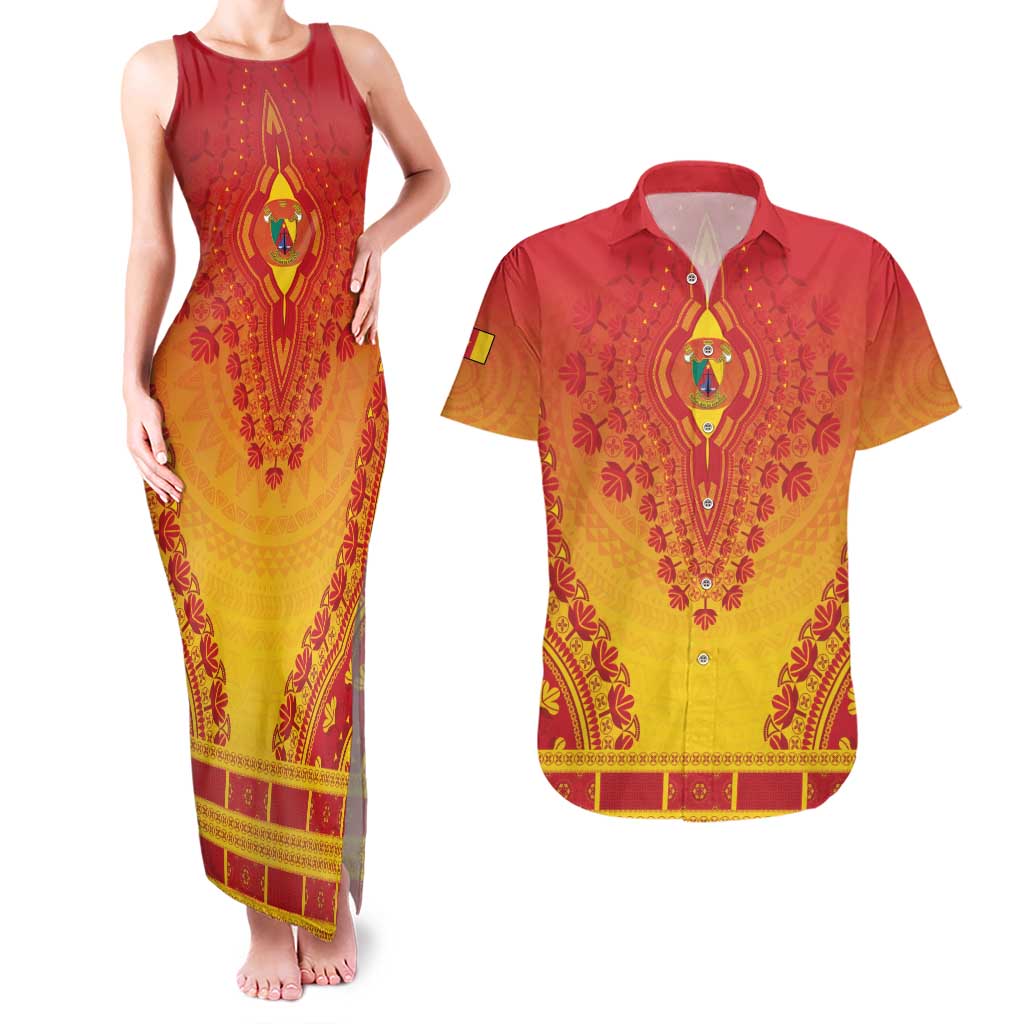 Personalized Cameroon African Dashiki Couples Matching Tank Maxi Dress and Hawaiian Shirt - Wonder Print Shop