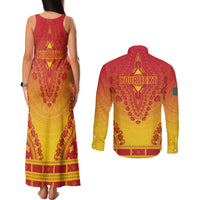 Personalized Cameroon African Dashiki Couples Matching Tank Maxi Dress and Long Sleeve Button Shirt - Wonder Print Shop