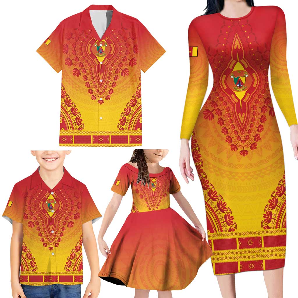 Personalized Cameroon African Dashiki Family Matching Long Sleeve Bodycon Dress and Hawaiian Shirt - Wonder Print Shop