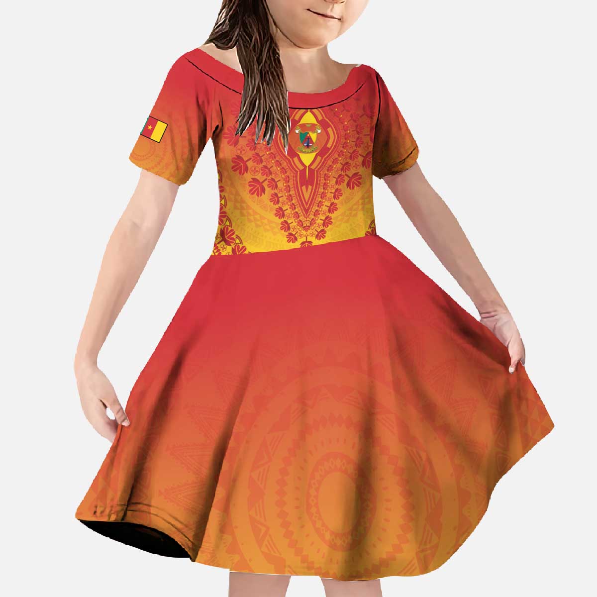 Personalized Cameroon African Dashiki Family Matching Off The Shoulder Long Sleeve Dress and Hawaiian Shirt - Wonder Print Shop