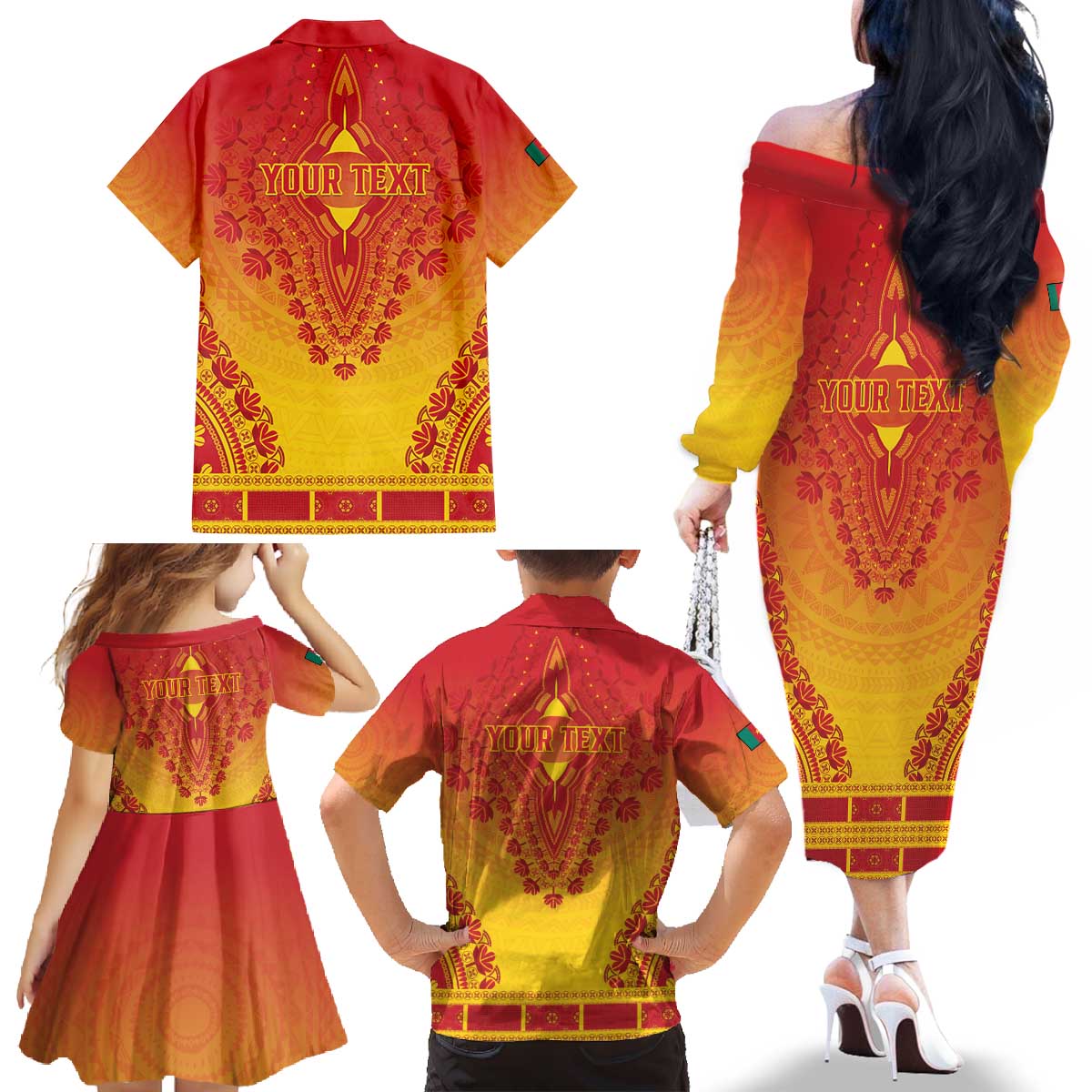 Personalized Cameroon African Dashiki Family Matching Off The Shoulder Long Sleeve Dress and Hawaiian Shirt - Wonder Print Shop