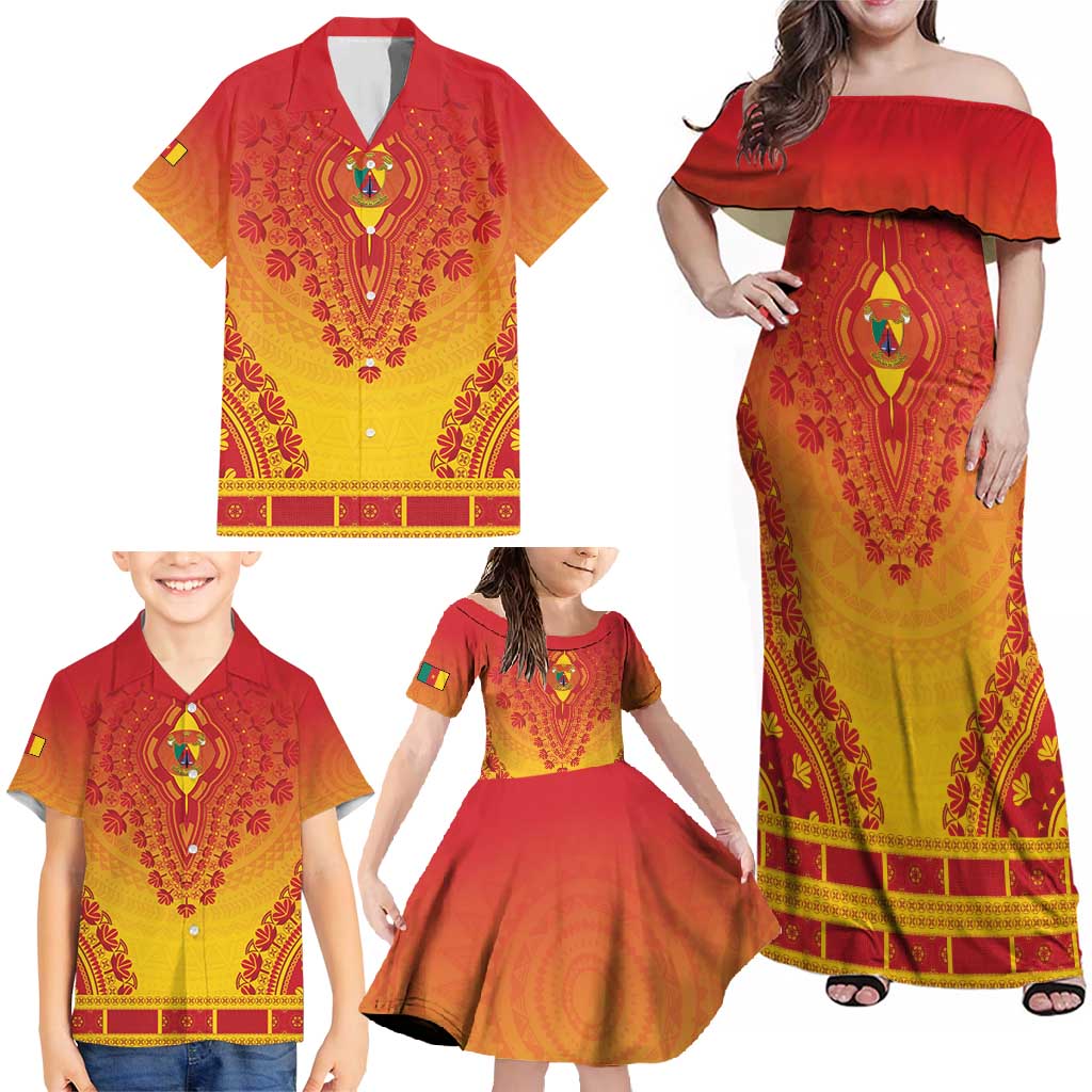 Personalized Cameroon African Dashiki Family Matching Off Shoulder Maxi Dress and Hawaiian Shirt - Wonder Print Shop