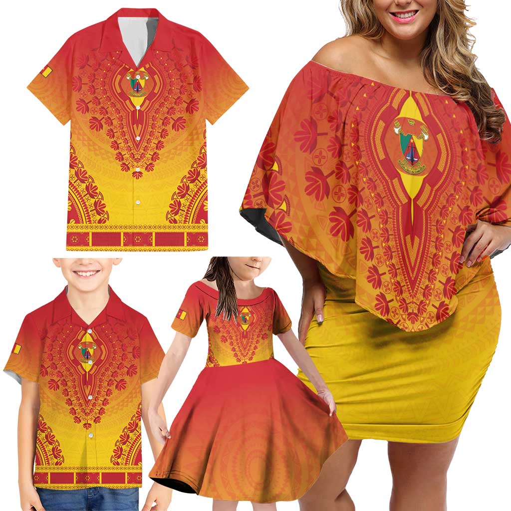 Personalized Cameroon African Dashiki Family Matching Off Shoulder Short Dress and Hawaiian Shirt - Wonder Print Shop