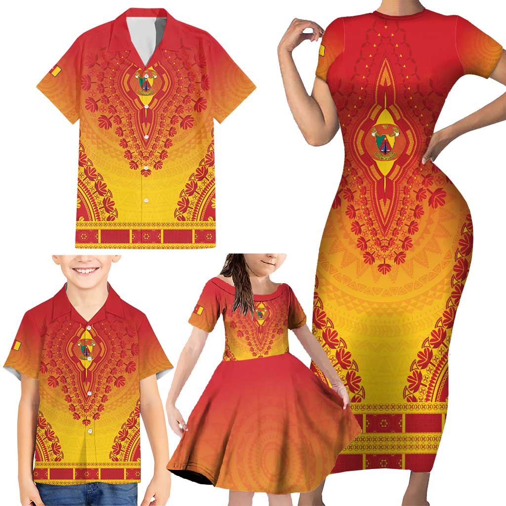 Personalized Cameroon African Dashiki Family Matching Short Sleeve Bodycon Dress and Hawaiian Shirt - Wonder Print Shop