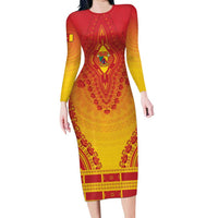 Personalized Cameroon African Dashiki Long Sleeve Bodycon Dress - Wonder Print Shop