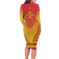 Personalized Cameroon African Dashiki Long Sleeve Bodycon Dress - Wonder Print Shop
