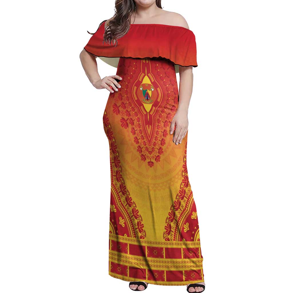Personalized Cameroon African Dashiki Off Shoulder Maxi Dress - Wonder Print Shop