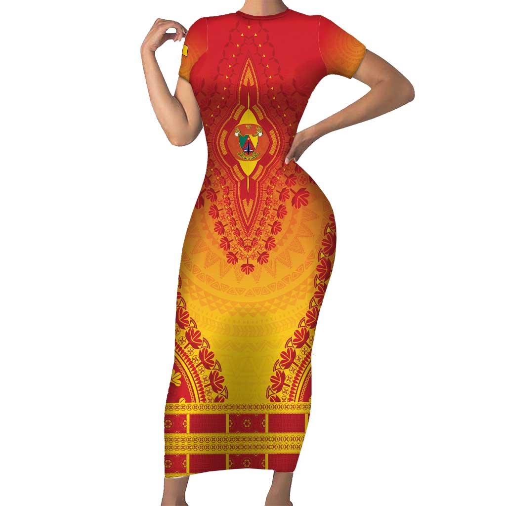 Personalized Cameroon African Dashiki Short Sleeve Bodycon Dress - Wonder Print Shop
