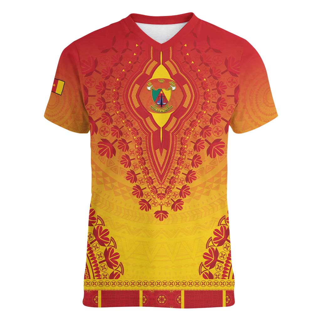 Personalized Cameroon African Dashiki Women V-Neck T-Shirt - Wonder Print Shop