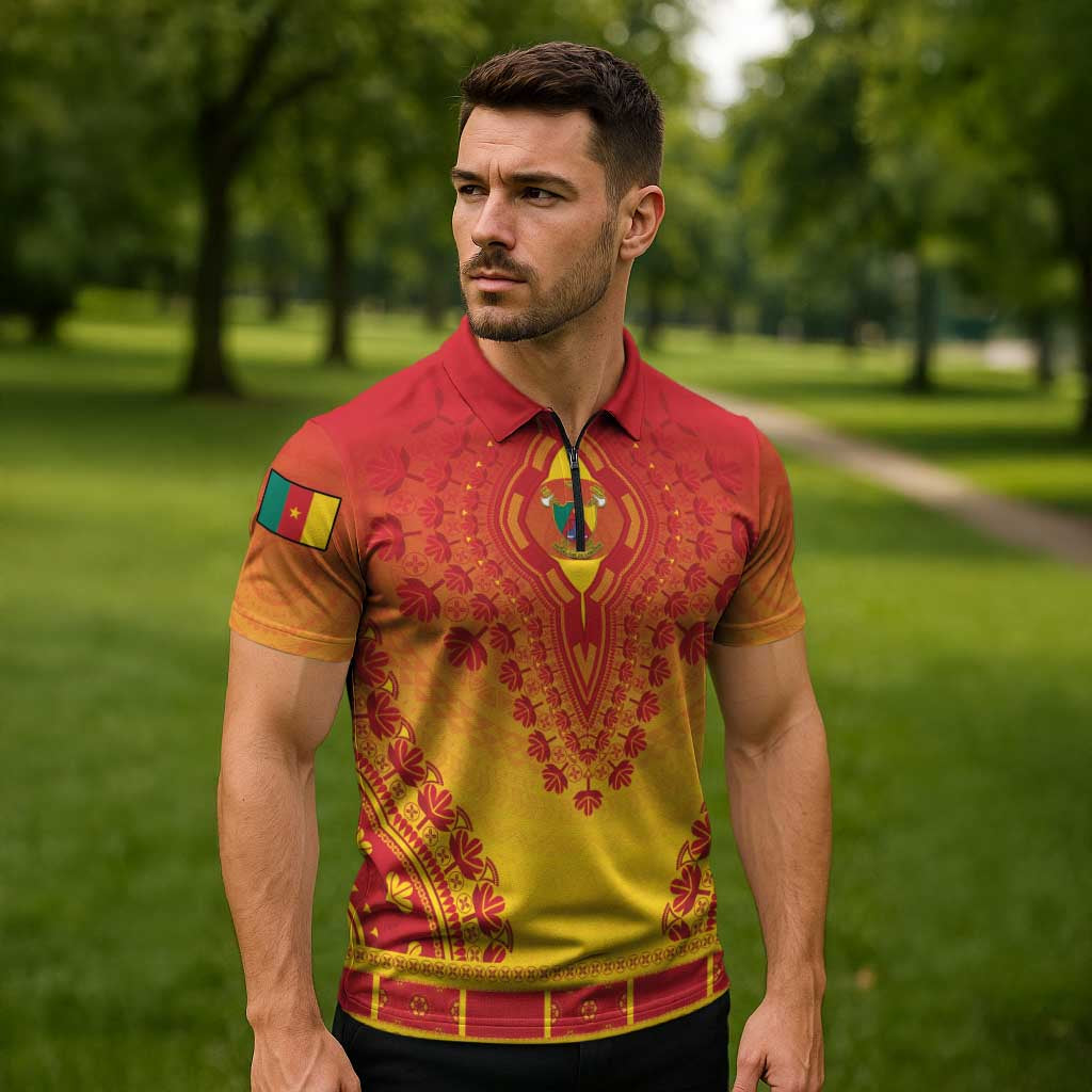 Personalized Cameroon African Dashiki Zipper Polo Shirt - Wonder Print Shop