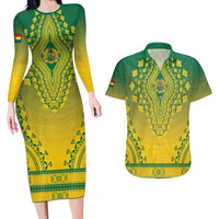 Personalized Ghana African Dashiki Couples Matching Long Sleeve Bodycon Dress and Hawaiian Shirt - Wonder Print Shop