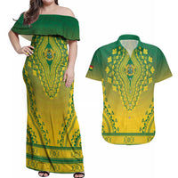 Personalized Ghana African Dashiki Couples Matching Off Shoulder Maxi Dress and Hawaiian Shirt - Wonder Print Shop