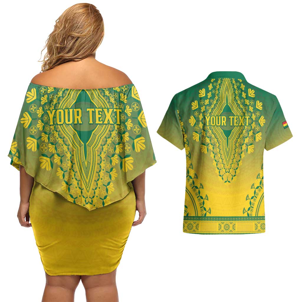 Personalized Ghana African Dashiki Couples Matching Off Shoulder Short Dress and Hawaiian Shirt - Wonder Print Shop
