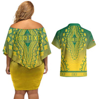Personalized Ghana African Dashiki Couples Matching Off Shoulder Short Dress and Hawaiian Shirt - Wonder Print Shop