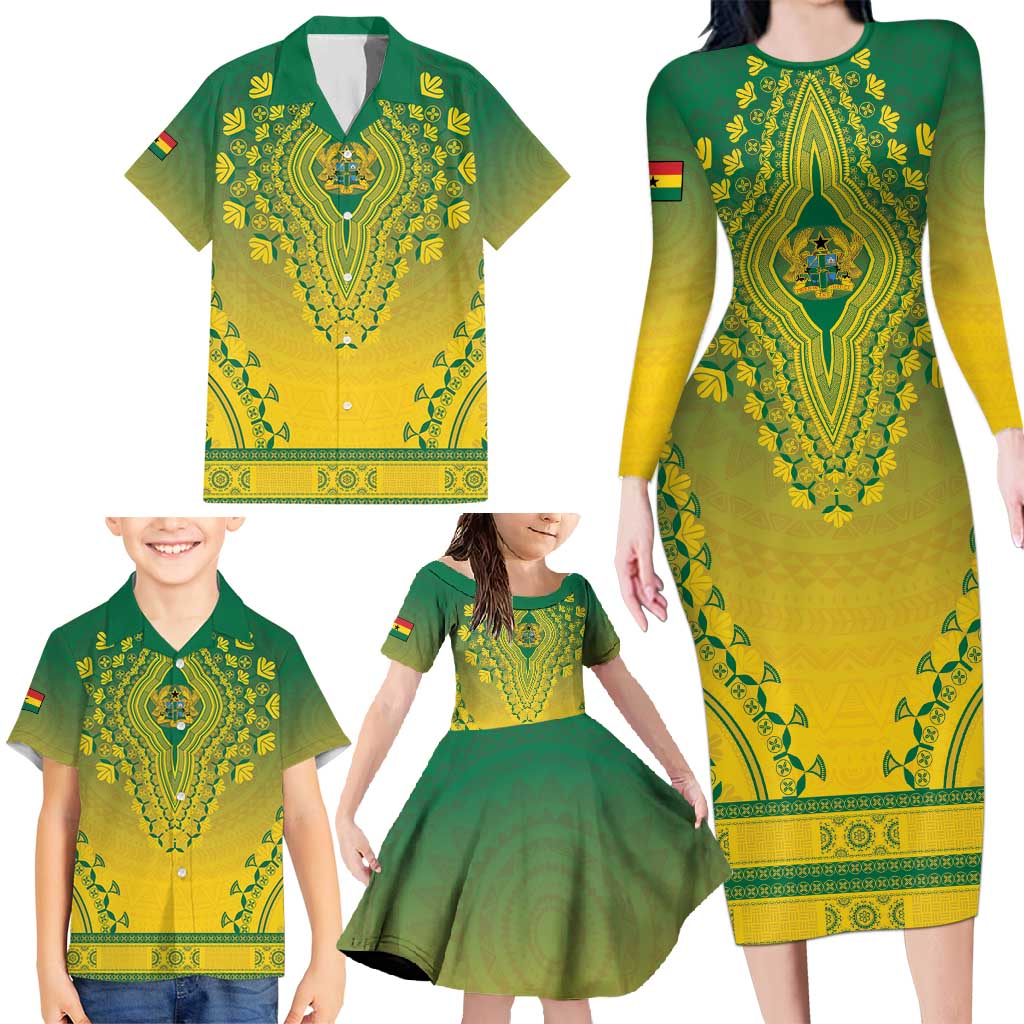 Personalized Ghana African Dashiki Family Matching Long Sleeve Bodycon Dress and Hawaiian Shirt - Wonder Print Shop