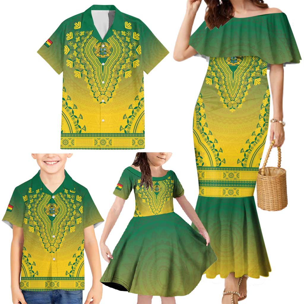 Personalized Ghana African Dashiki Family Matching Mermaid Dress and Hawaiian Shirt - Wonder Print Shop