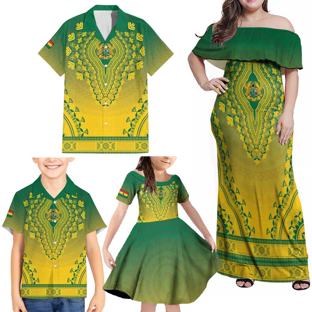 Personalized Ghana African Dashiki Family Matching Off Shoulder Maxi Dress and Hawaiian Shirt - Wonder Print Shop