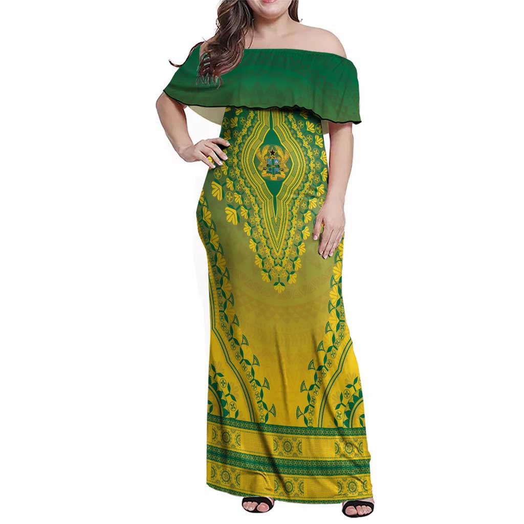 Personalized Ghana African Dashiki Family Matching Off Shoulder Maxi Dress and Hawaiian Shirt - Wonder Print Shop