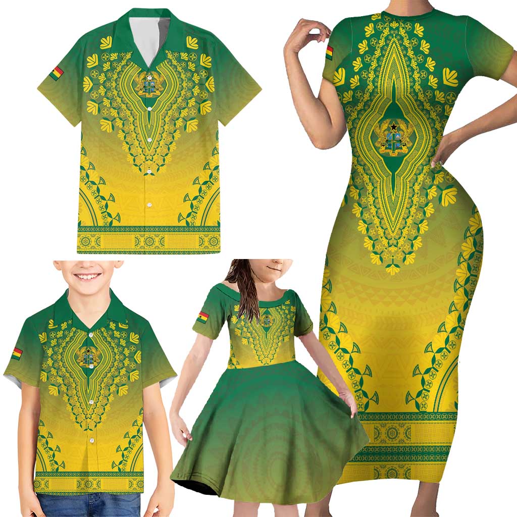 Personalized Ghana African Dashiki Family Matching Short Sleeve Bodycon Dress and Hawaiian Shirt - Wonder Print Shop