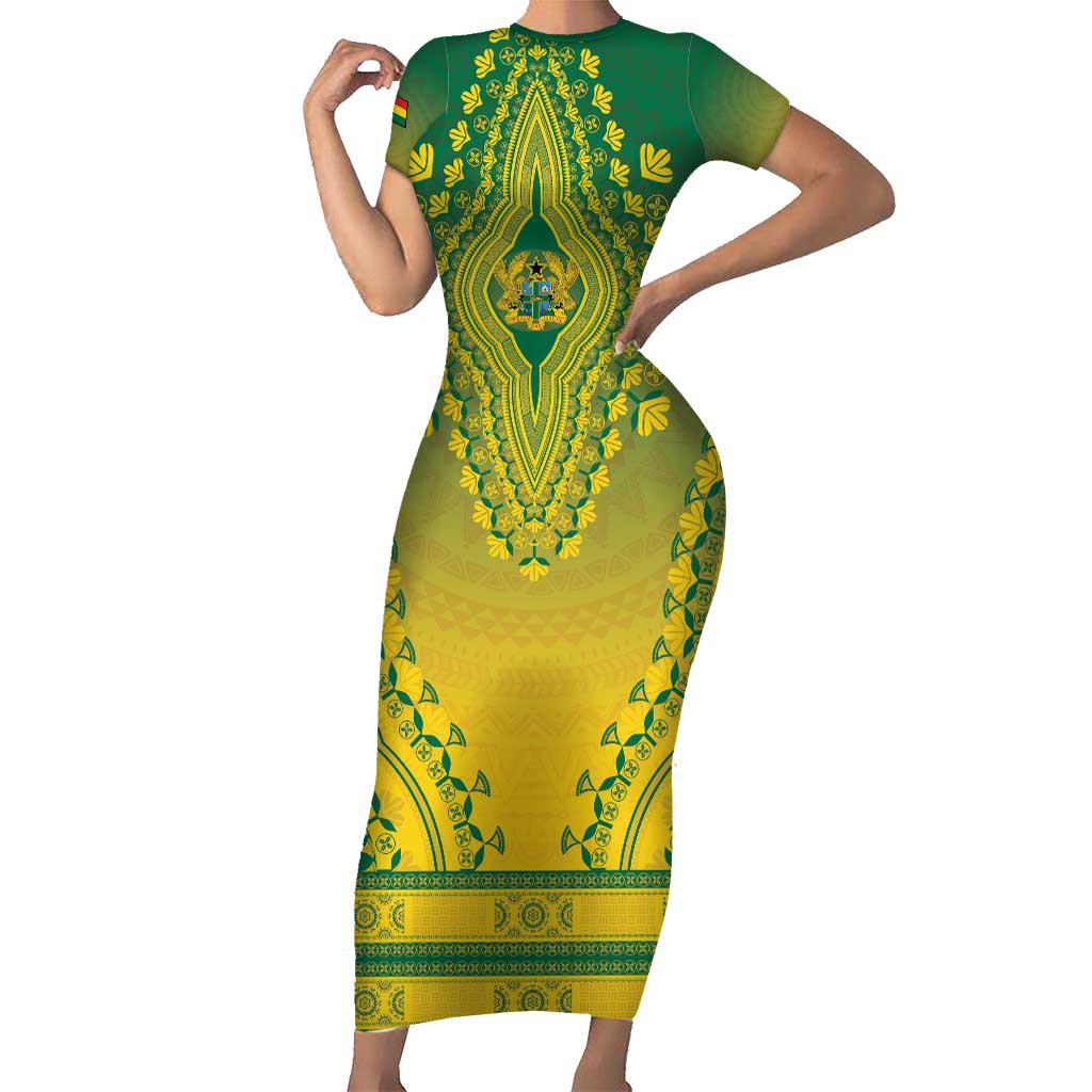 Personalized Ghana African Dashiki Family Matching Short Sleeve Bodycon Dress and Hawaiian Shirt - Wonder Print Shop