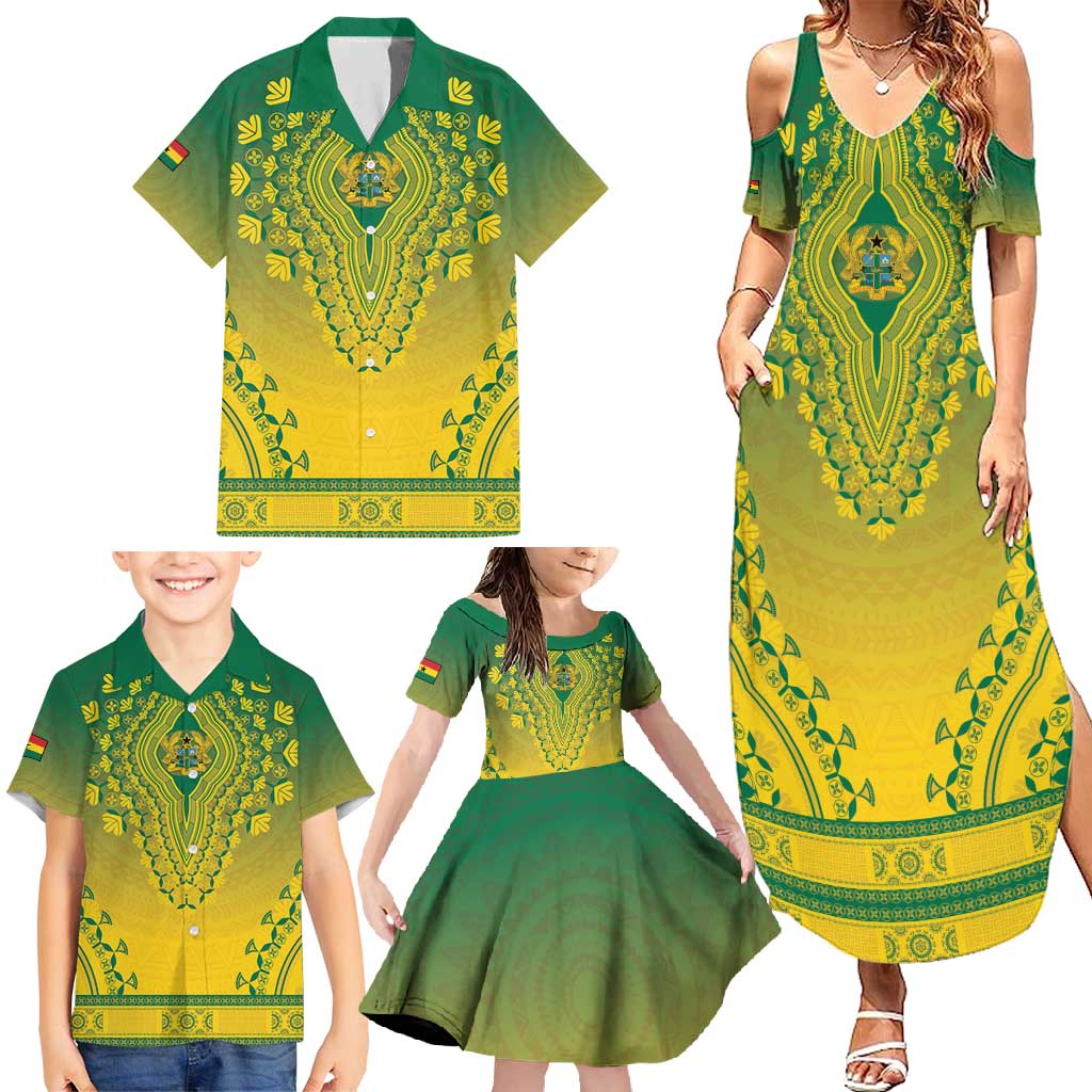 Personalized Ghana African Dashiki Family Matching Summer Maxi Dress and Hawaiian Shirt - Wonder Print Shop