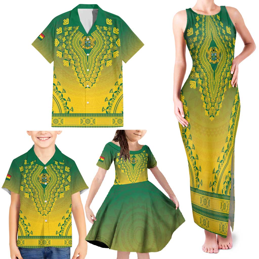 Personalized Ghana African Dashiki Family Matching Tank Maxi Dress and Hawaiian Shirt - Wonder Print Shop