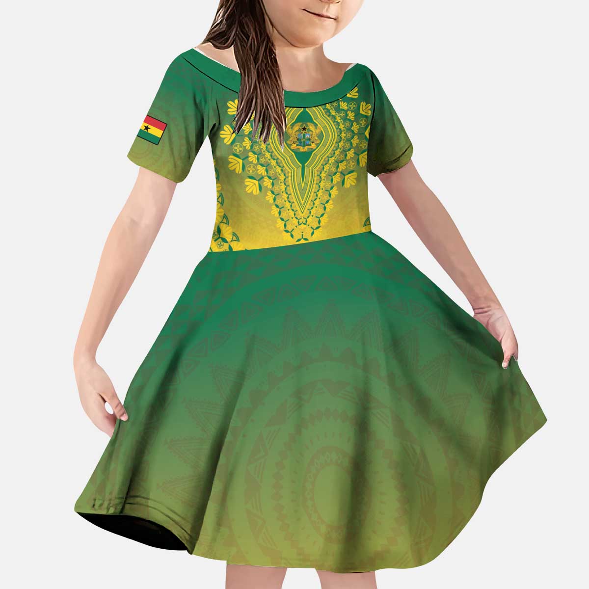 Personalized Ghana African Dashiki Kid Short Sleeve Dress - Wonder Print Shop