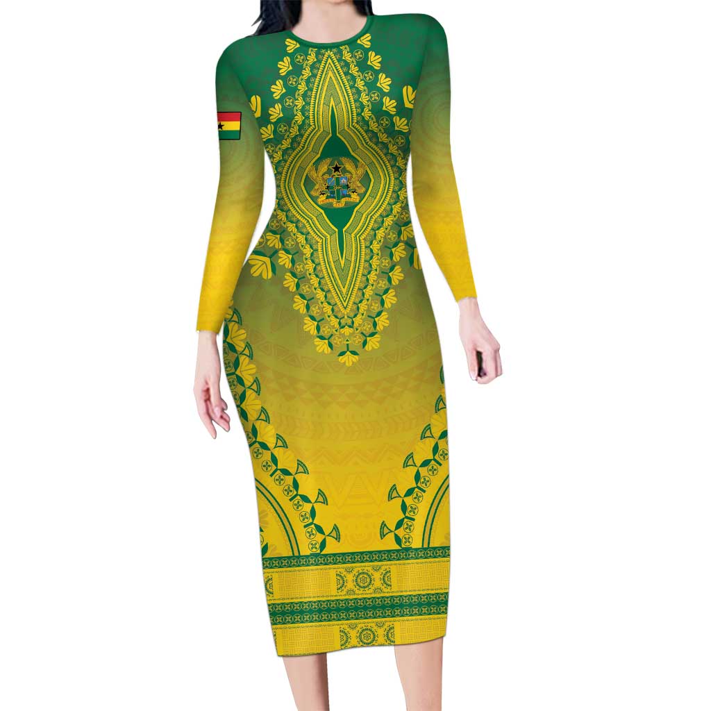 Personalized Ghana African Dashiki Long Sleeve Bodycon Dress - Wonder Print Shop