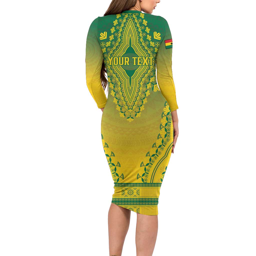 Personalized Ghana African Dashiki Long Sleeve Bodycon Dress - Wonder Print Shop