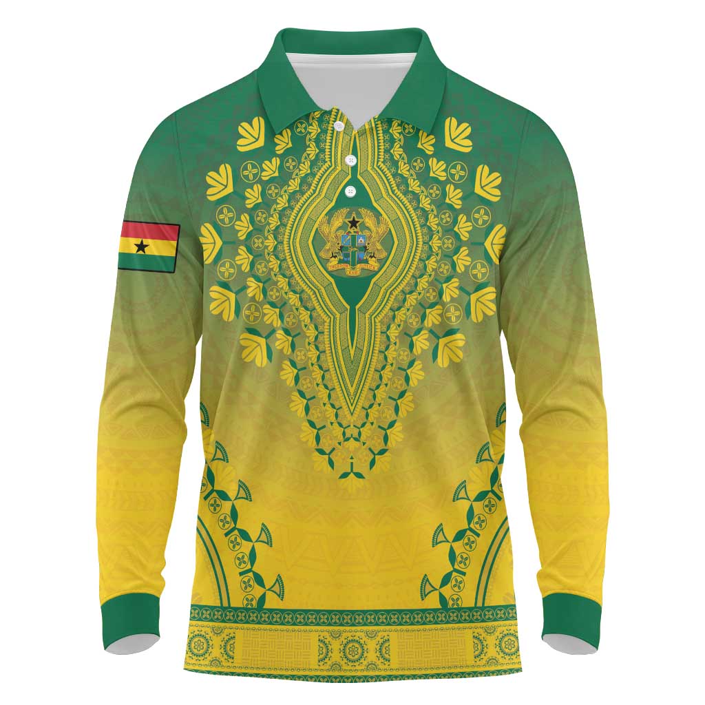 Personalized Ghana African Dashiki Long Sleeve Polo Shirt - Wonder Print Shop