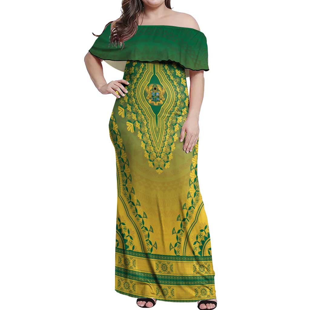 Personalized Ghana African Dashiki Off Shoulder Maxi Dress - Wonder Print Shop