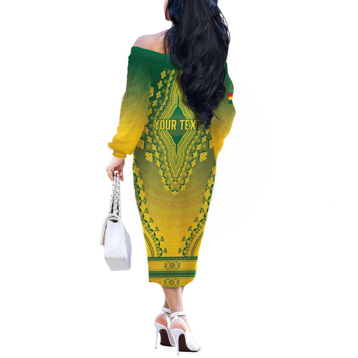 Personalized Ghana African Dashiki Off The Shoulder Long Sleeve Dress - Wonder Print Shop