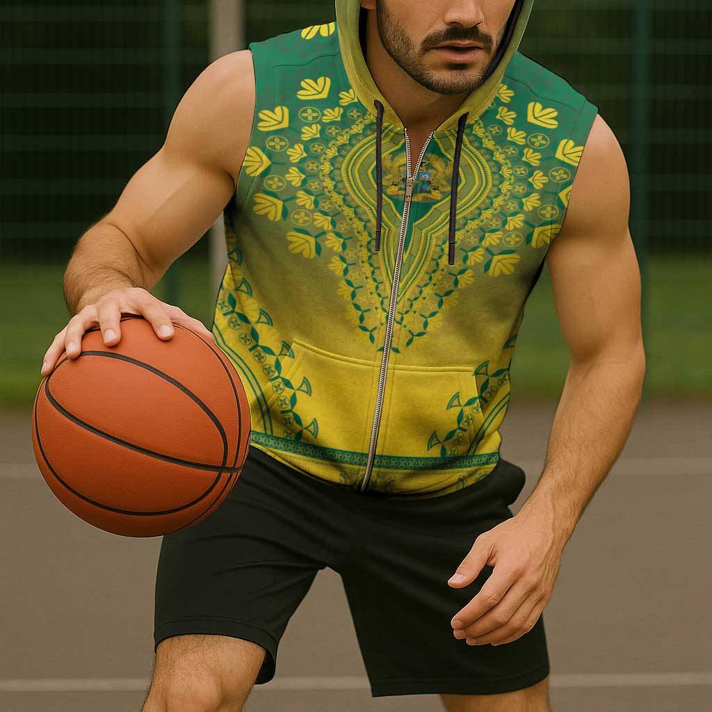 Personalized Ghana African Dashiki Sleeveless Zip Hoodie - Wonder Print Shop