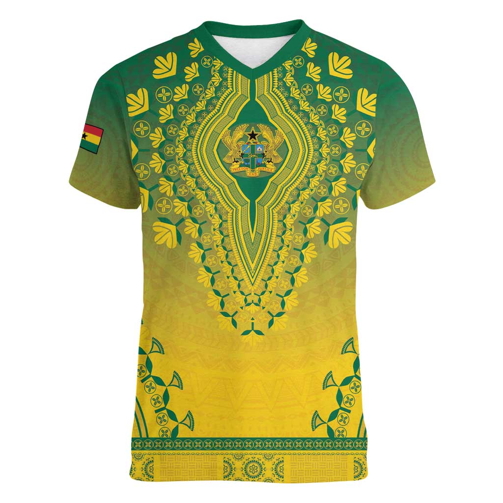 Personalized Ghana African Dashiki Women V-Neck T-Shirt - Wonder Print Shop