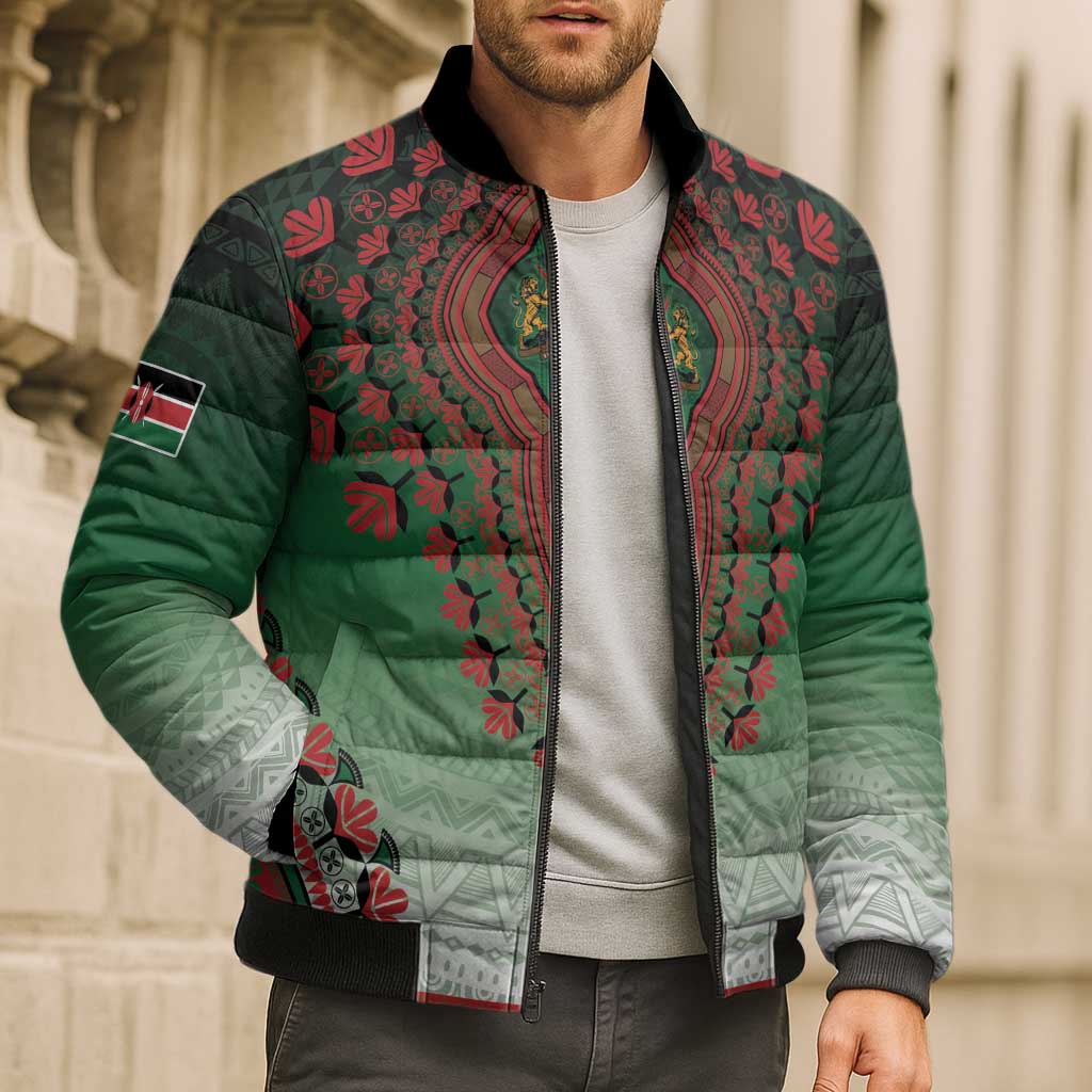 Personalized Kenya African Dashiki Bomber Puffer Jacket - Wonder Print Shop
