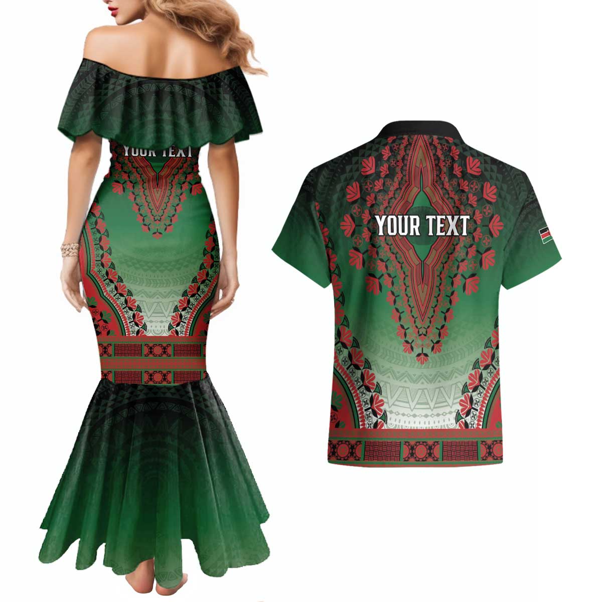 Personalized Kenya African Dashiki Couples Matching Mermaid Dress and Hawaiian Shirt - Wonder Print Shop