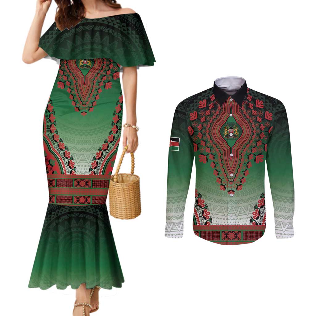 Personalized Kenya African Dashiki Couples Matching Mermaid Dress and Long Sleeve Button Shirt - Wonder Print Shop