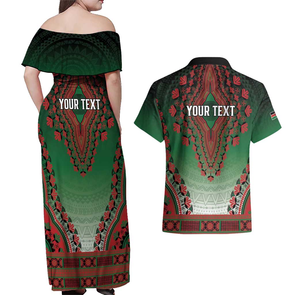 Personalized Kenya African Dashiki Couples Matching Off Shoulder Maxi Dress and Hawaiian Shirt - Wonder Print Shop